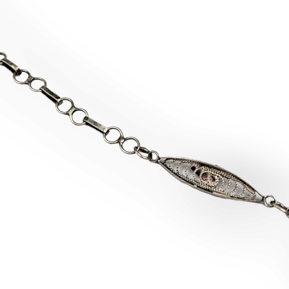 VINTAGE Sterling Filigree Necklace Chain Turkish Style Leaves Flowers 925 Silver - Picture 7 of 11